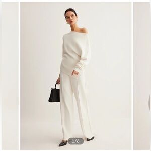 Commense Off-Shoulder Cream Sweater and Pants Set